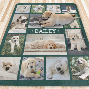 Couverture Sherpa Collage photo de chien Simple moderne vert et blan