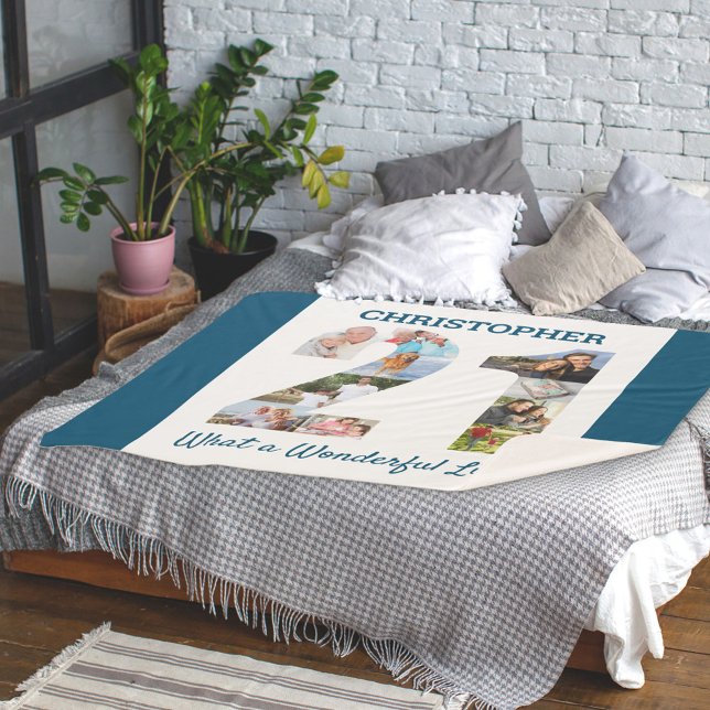 Couverture Sherpa Collage photo en forme de numéro 21 pour 21e anniv (Créateur téléchargé)