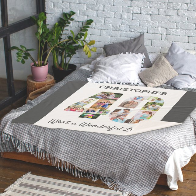 Couverture Sherpa Collage photo en forme de numéro 40 pour 40e anniv (Créateur téléchargé)