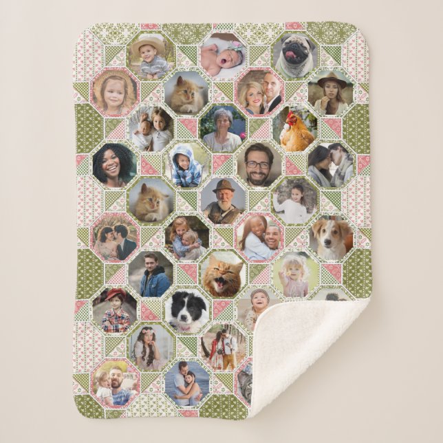 Couverture Sherpa Collage Photo Famille Vert Pink Quilt 35 Pic Lg Sm (Devant)