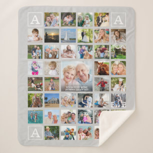Couverture Sherpa Collage photo moderne Monogramme Gris personnalisé