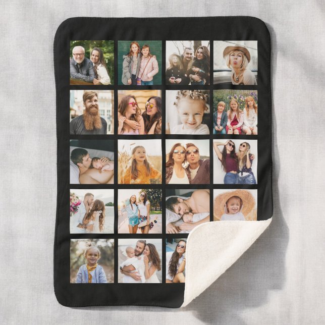 Couverture Sherpa Collage photo noir simple 20 photo personnalisée (Créateur téléchargé)