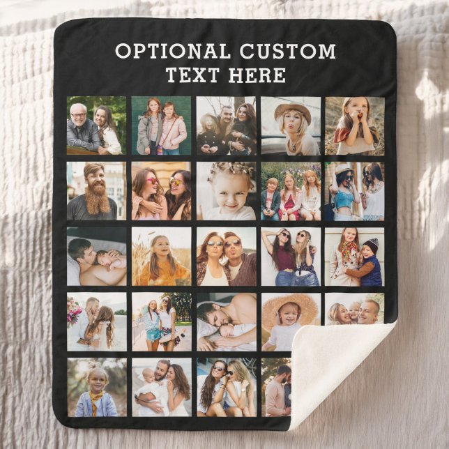 Couverture Sherpa Collage photo noir simple 25 photo personnalisée (Créateur téléchargé)