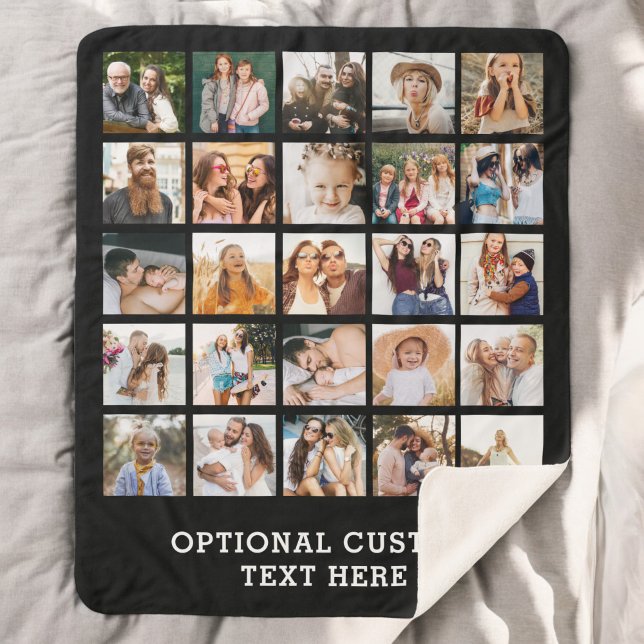 Couverture Sherpa Collage photo noir simple 25 photo personnalisée (Créateur téléchargé)