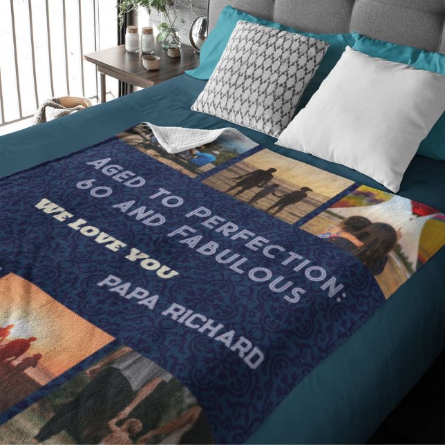 Couverture Sherpa Collage photo personnalisé Cadeaux d'anniversaire  (60th Birthday Gifts for Men)