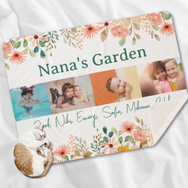 Couverture Sherpa Collage photo personnalisé Jardin de Nana Grandma (Personalized Photo Collage Nana Grandma's Garden Sherpa Blanket)