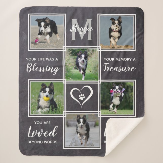 Couverture Sherpa Collage photo Pet Memorial Grey (Devant)