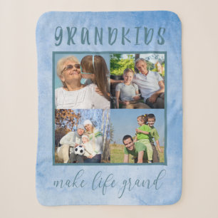 Couverture Sherpa Collage photo pour grands-parents Bleu