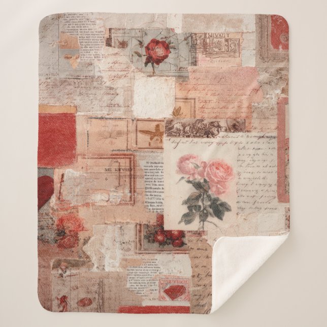 Couverture Sherpa Collage Romantique Vintage Rose (2) (Devant)