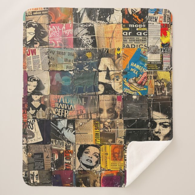 Couverture Sherpa Collage rustique Vintage de journaux (7) (Devant)