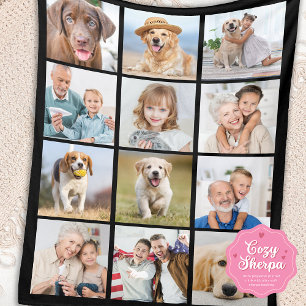 Couverture Sherpa Collage simple de 12 photos de famille, amis et an