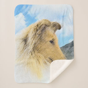 Couverture Sherpa Collie en Montagne (Rough) Peinture - Chien Art
