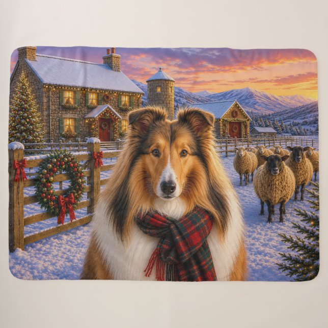 Couverture Sherpa Collie Holiday (Devant (Horizontal))