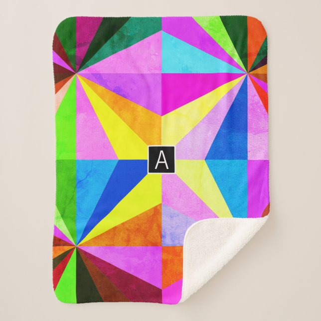 Couverture Sherpa Coloré Moderne Multi-Coloré Géométrique | Monogram (Devant)