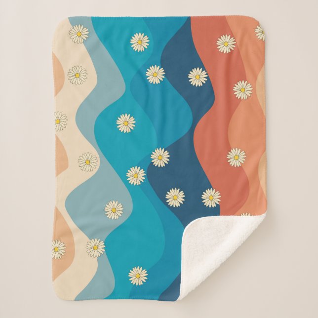 Couverture Sherpa Coloré Retro Waves & Daisies Motif (Devant)
