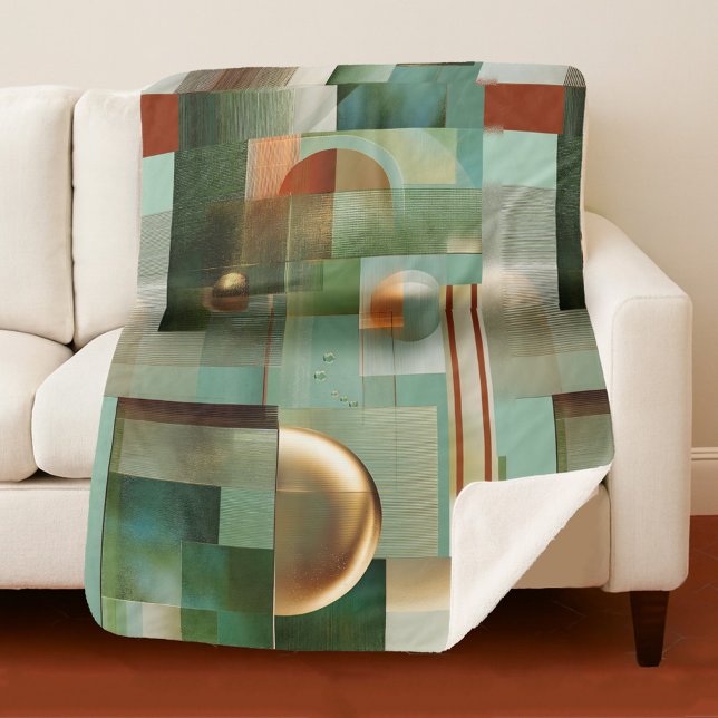 Couverture Sherpa Colorful Abstract Modern Art Pattern (Sherpa blanket featuring a modern abstract design in green, teal and gold)