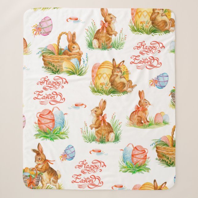 Couverture Sherpa Colorful seamless pattern with spring easter conce (Devant)