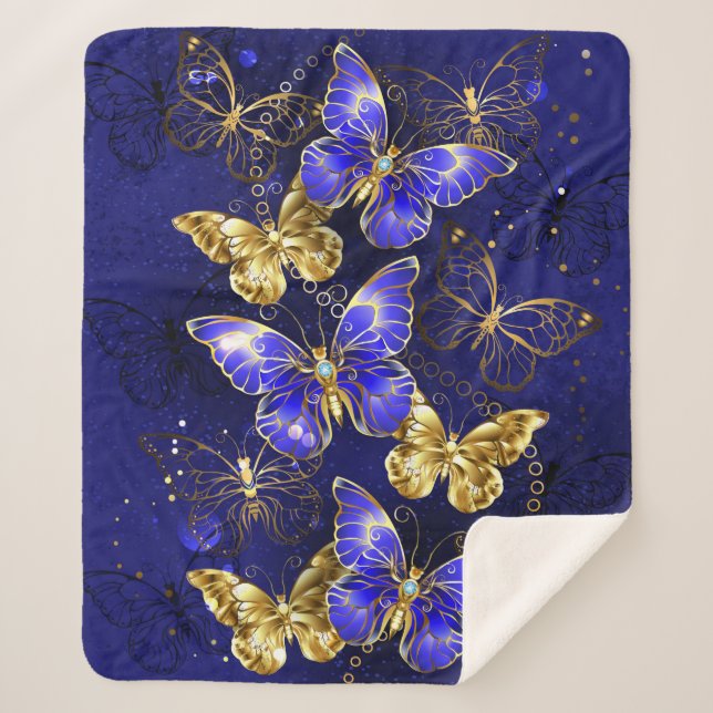 Couverture Sherpa Composition avec papillons Sapphire (Devant)