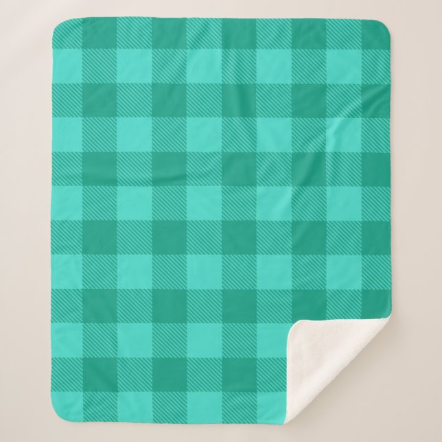 Couverture Sherpa Conception de carreaux à carreaux gingham sarcelle (Devant)