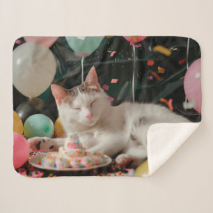 Couverture Sherpa Conception de célébration d'anniversaire de chat a