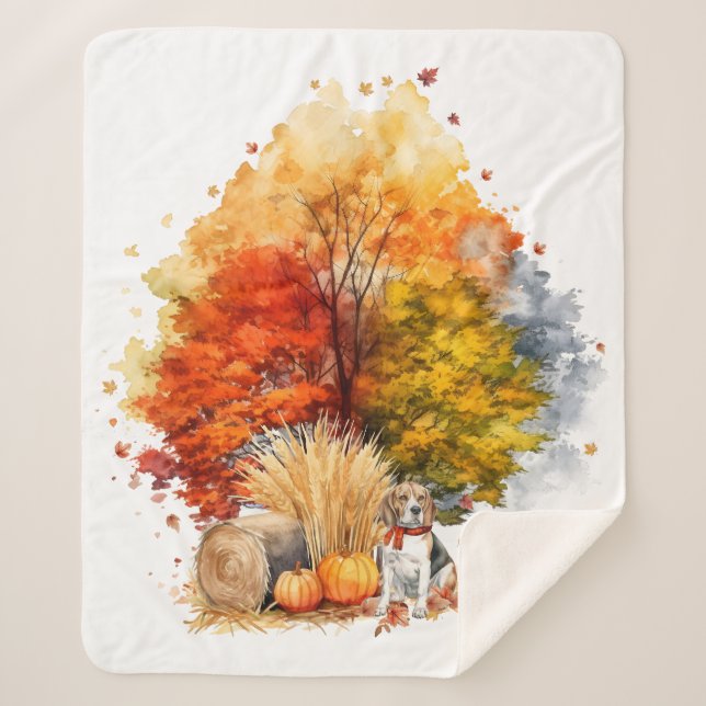 Couverture Sherpa Conception de chien d'automne à l'aquarelle - Beag (Devant)