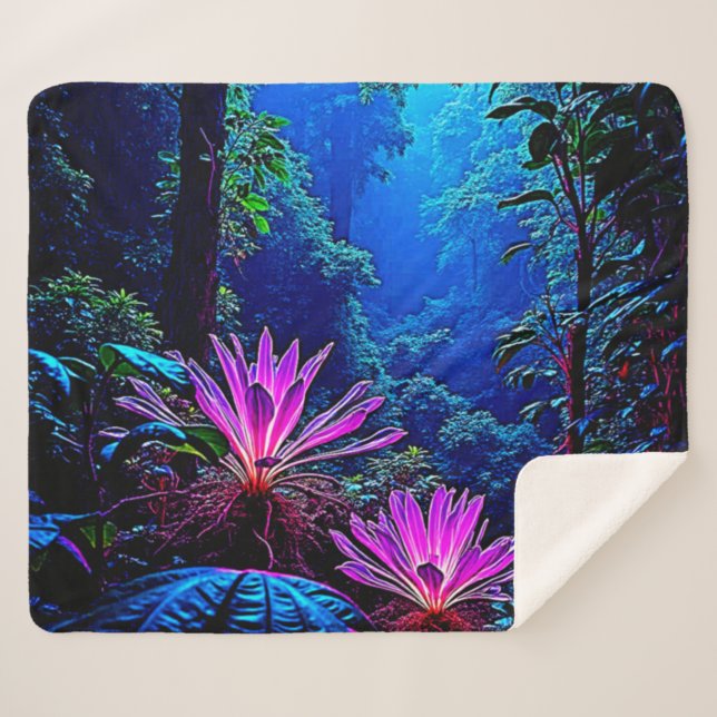 Couverture Sherpa Conception de Fleur de Jungle Lumineuse Mystique (Devant (Horizontal))