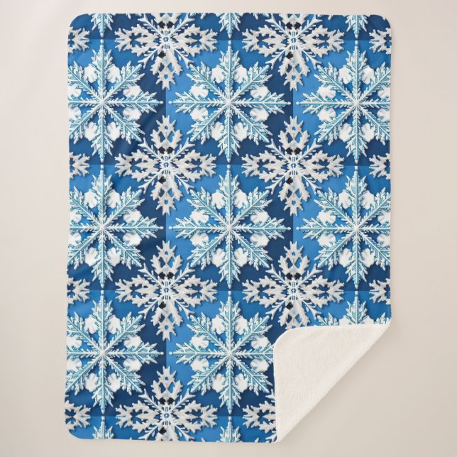 Couverture Sherpa Conception de flocon de neige bleu complexe  (Devant)