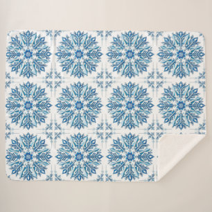 Couverture Sherpa Conception de flocon de neige bleu complexe
