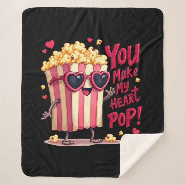 Couverture Sherpa Conception de la Saint-Valentin cœur de pop-corn (Devant)