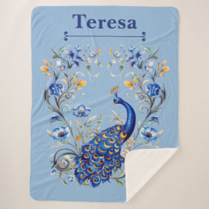 Couverture Sherpa Conception de paon personnalisée - Un cadeau éléga