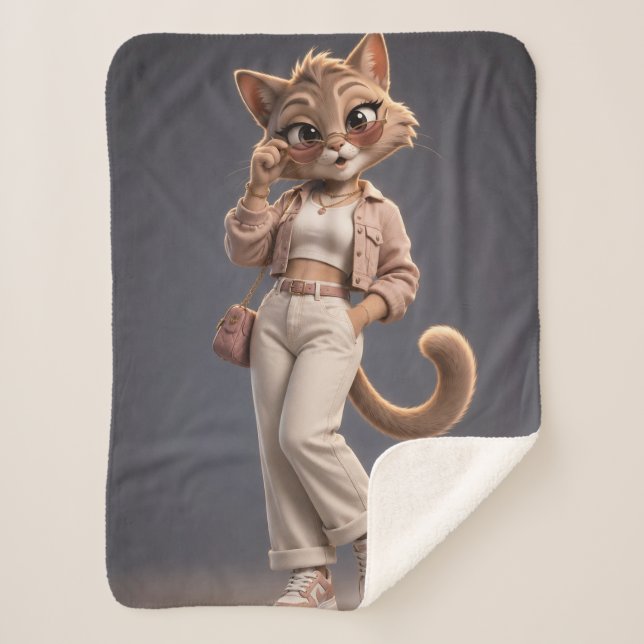Couverture Sherpa Conception de personnage de chat animé 3D chic et  (Devant)