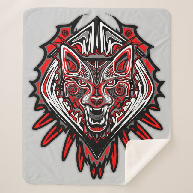 Couverture Sherpa Conception de totem tribal Haida Loup (Devant)