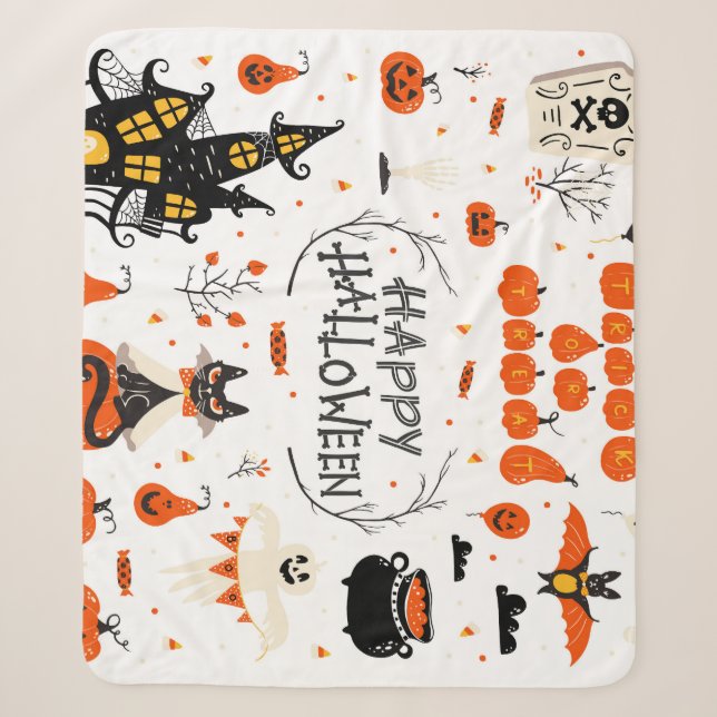 Couverture Sherpa Conception d'un jeu Vintage d'éléments Halloween (Devant)
