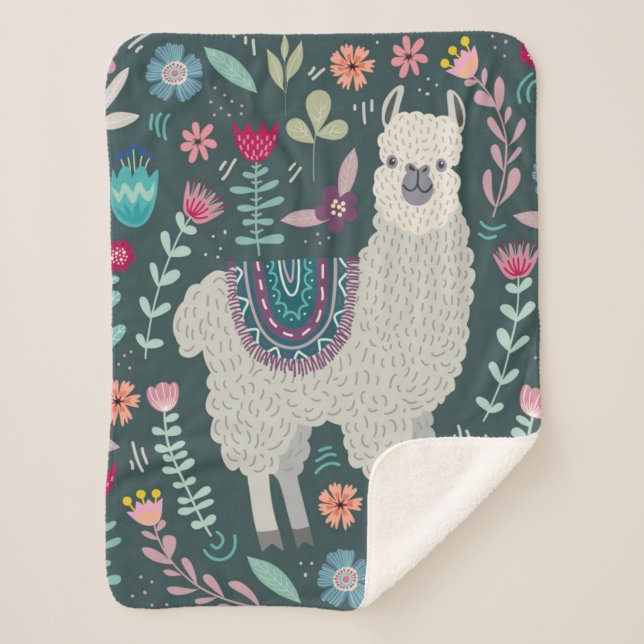Couverture Sherpa Conception florale de lama mignon (Devant)