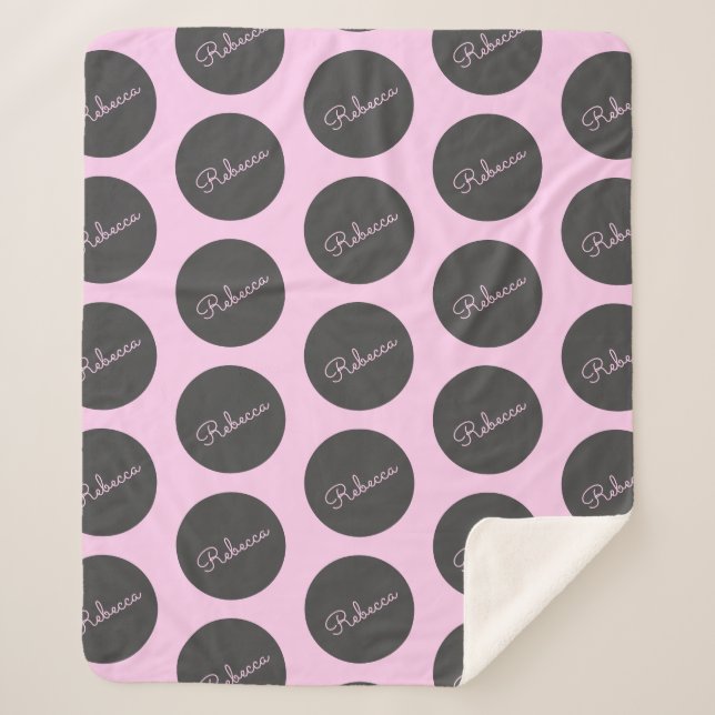 Couverture Sherpa Conception moderne à points Polka rose et gris (Devant)