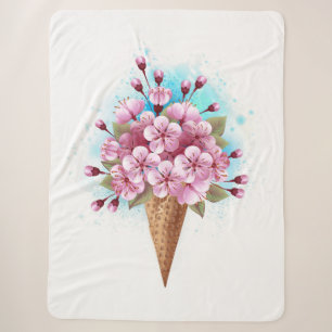 Couverture Sherpa Cône rose Sakura crème glacée gaufre