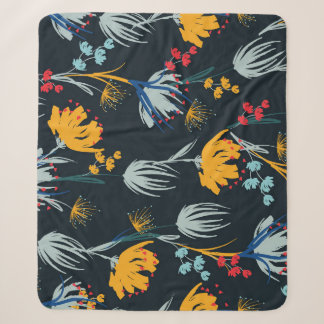 Couverture Sherpa Contraste Brush Floral : Noir sans joint