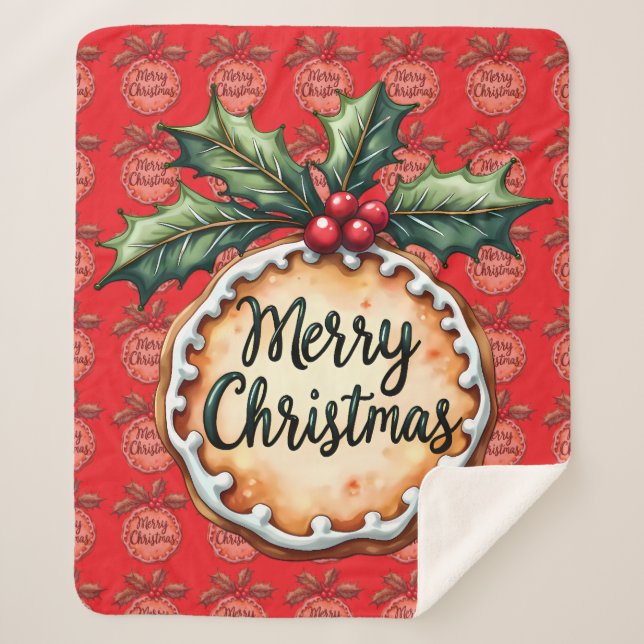 Couverture Sherpa Cookie de Noël avec des baies de houx rouges (Devant)