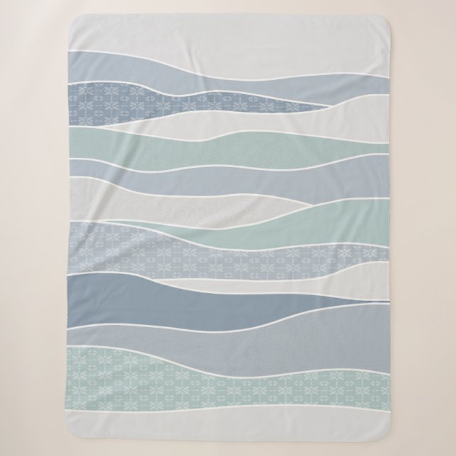 Couverture Sherpa Cool Bleu Vert Bleu Bleu Grandes courbes Abstraite (Devant)