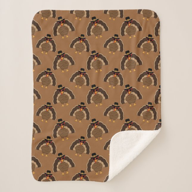 Couverture Sherpa Cool Turquie Thanksgiving fun brown motif (Devant)