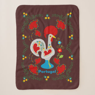 Couverture Sherpa Coq traditionnel de Barcelos en blanc