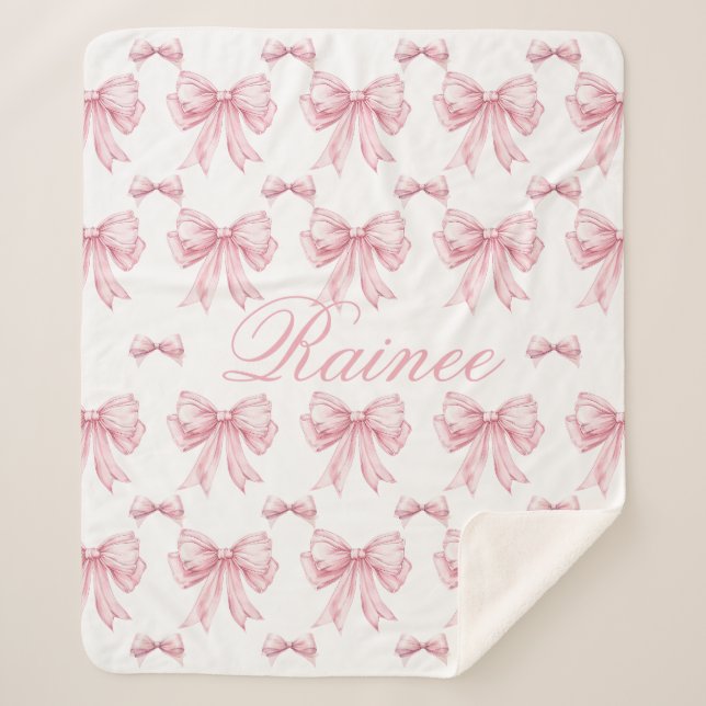 Couverture Sherpa Coquette Bow rose Personnalisée Y2K Bow Girly (Devant)