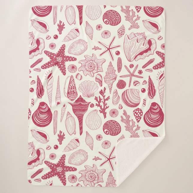 Couverture Sherpa Coquillages à Viva Magenta - Couleur de l'année 20 (Devant)