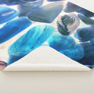 Couverture Sherpa Coquille d'huîtres de mer, couleurs changées bleu