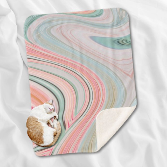 Couverture Sherpa corail rose vif menthe vert arc-en-ciel tourbillon (blush pink coral mint green rainbow marble swirls sherpa blanket)