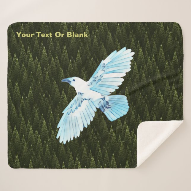Couverture Sherpa Corbeau blanc sur conifères fragiles (Devant (Horizontal))