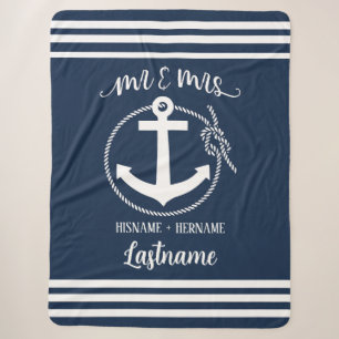 Couverture Sherpa Corde d'Ancres nautiques bleu marine M & Mme