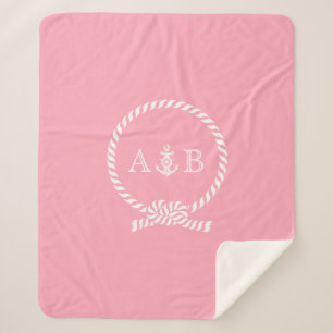 Couverture Sherpa Corde rose et Ancre Monogrammé