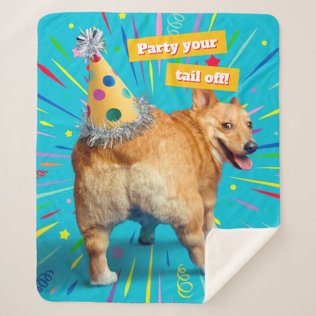 Couverture Sherpa Corgi Butt Birthday Hat (Devant)