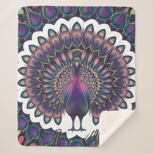 Couverture Sherpa Cosmic Peacock Mandala Fleece Blanket (Devant)